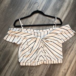 Express Striped Off the Shoulder Crop Top